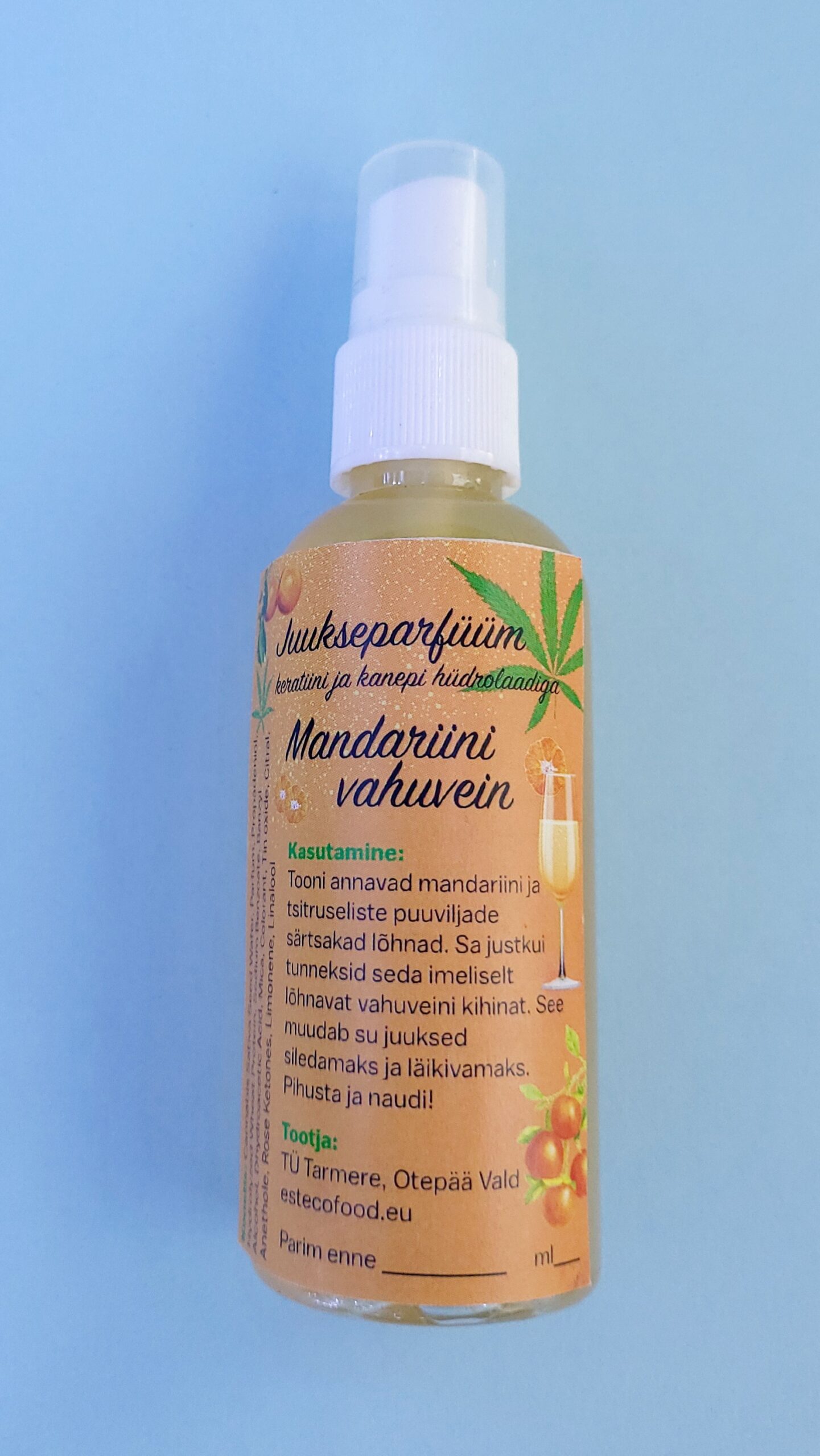 Juukseparfüüm - Mandariini Vahuvein - keratiini ja kanepi hüdrolaadiga 50 ml
